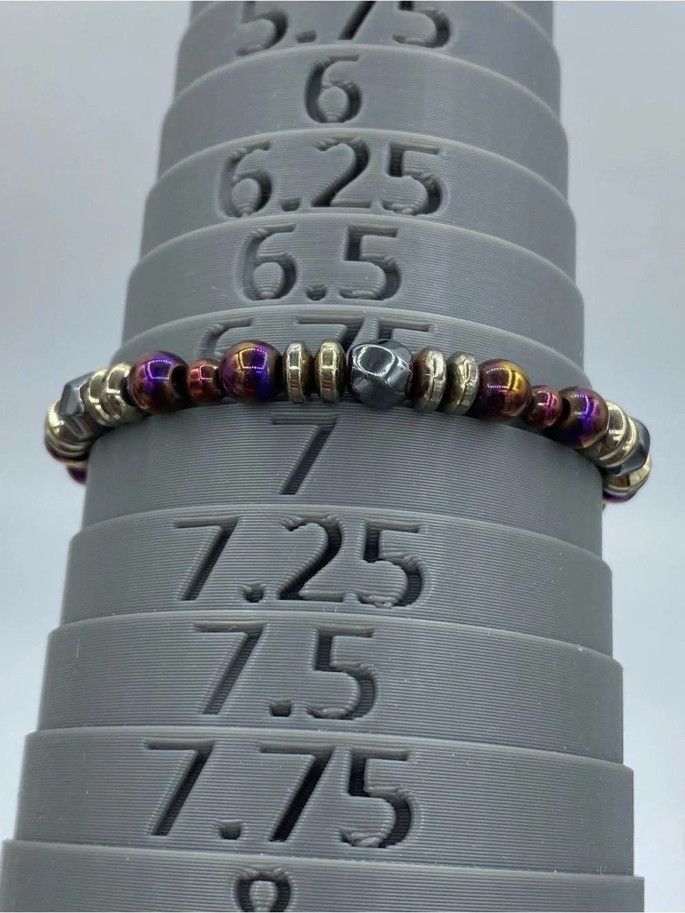 Hematite and Iridescent Purple Beaded Stretch Bracelet